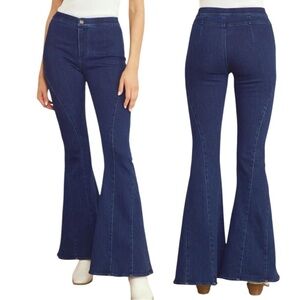 ENTRO High Waisted Retro Extreme Wide Flare Leg Denim Stretch Jeans Size Small